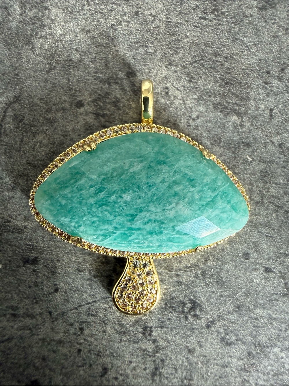 Gold Plated BIG AQUA MUSHROOM
NECKLACE Pendant  with Stone